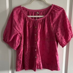 Faherty Pink Eyelet Peasant Top